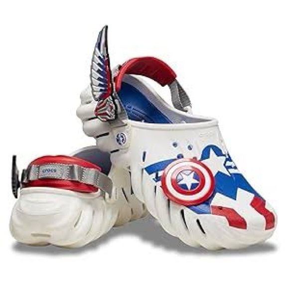 CROCS Shoes - CROCS UNISEX - Captain America Echo Clog - White, Red and Blue Size: 8W - 6M